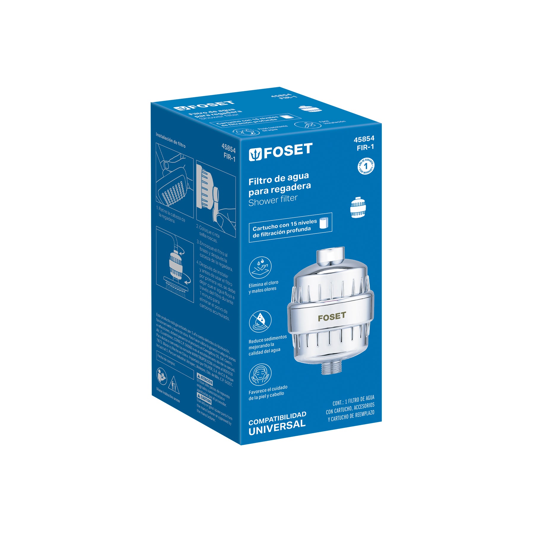 Filtro de agua para regadera con cartucho, FOSET