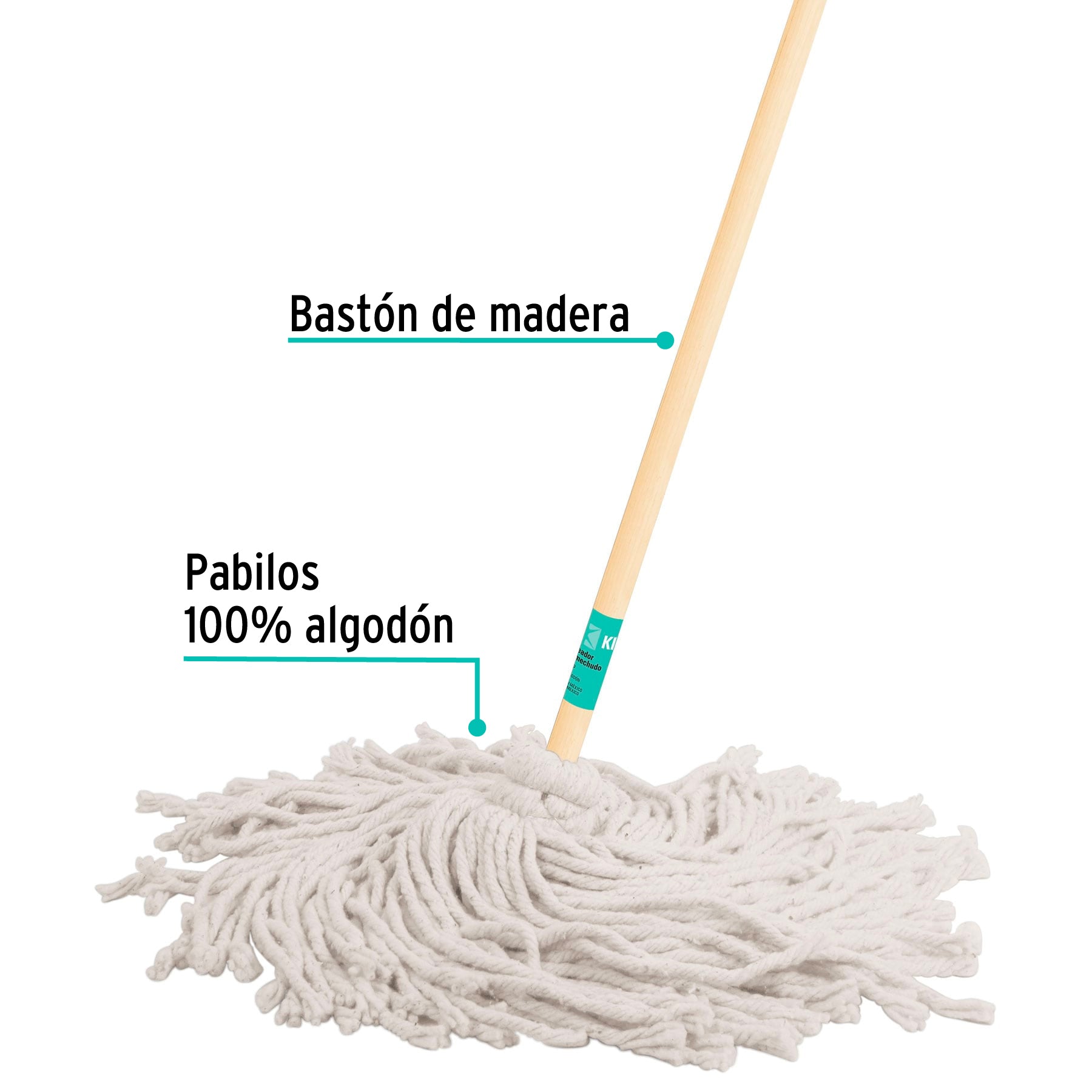 Trapeador tipo mechudo, 450 g con bastón de 120 cm, KLINTEK