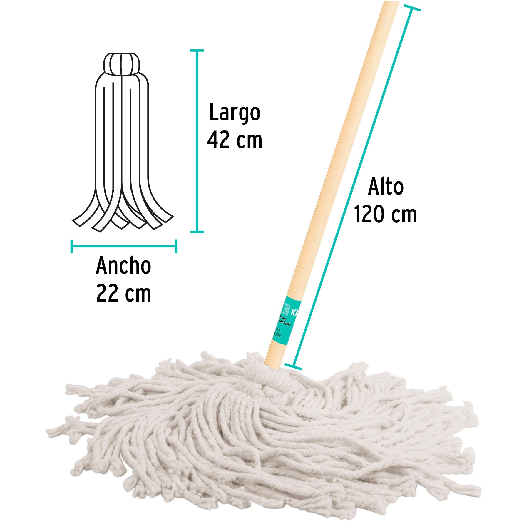 Trapeador tipo mechudo, 450 g con bastón de 120 cm, KLINTEK