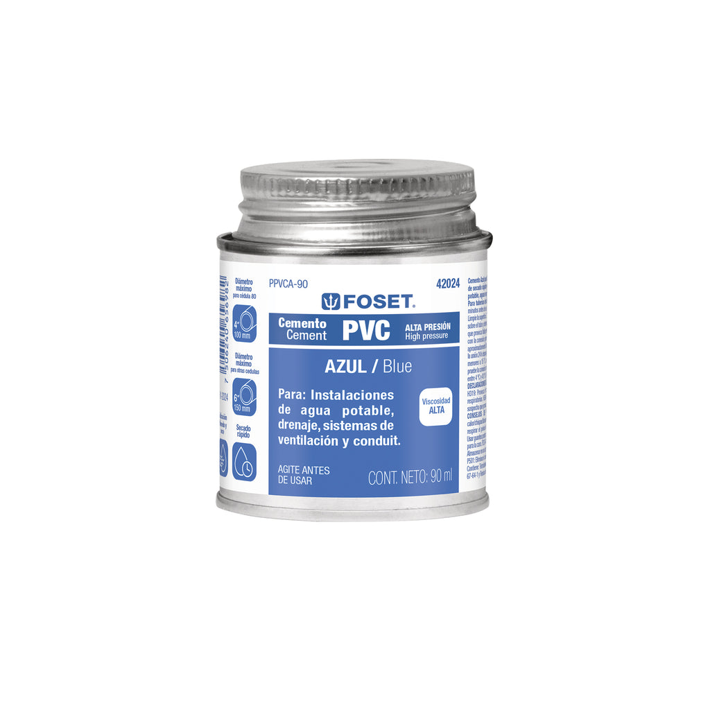 Cemento PVC azul alta presión, lata 90ml, FOSET