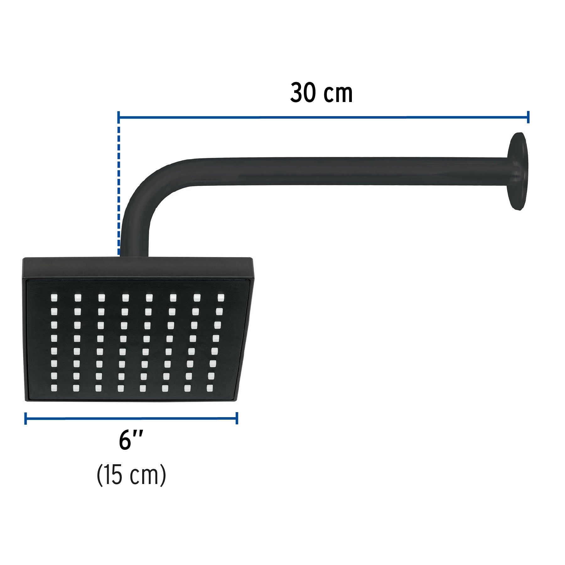 Regadera cuadrada 6", ABS, con brazo y chapetón, negro, AQUA