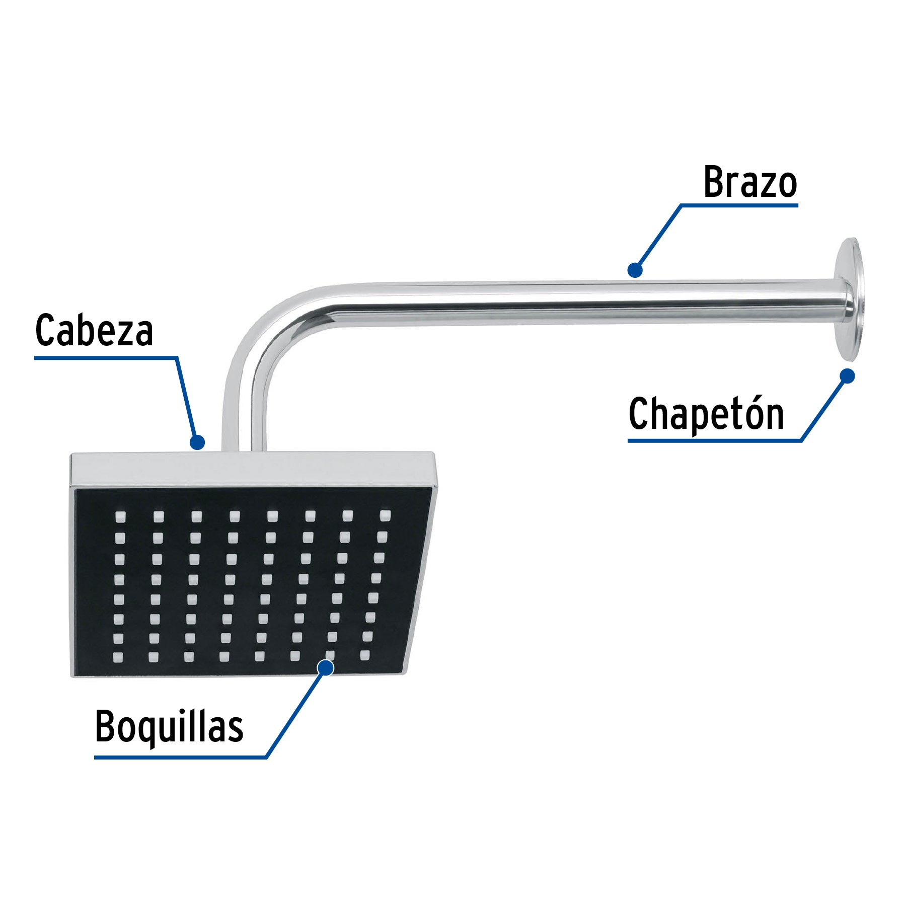 Regadera cuadrada 6", ABS, con brazo y chapetón, cromo, AQUA