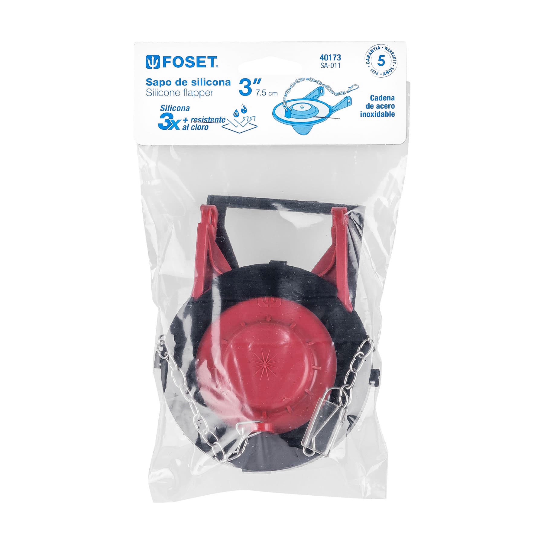 Sapo 3" para WC, silicona, rojo, cadena inox, FOSET